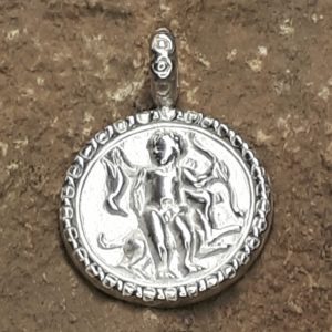 Pendentif Rond émail D'art – Chris Limoges – Noir Et Gris – Médaille Vintage En Cuivre